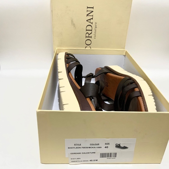 Cordani Shayleen Dark Brown Tan Leather Platform Wedge Ankle Strap Sandals 40 - Picture 9 of 9